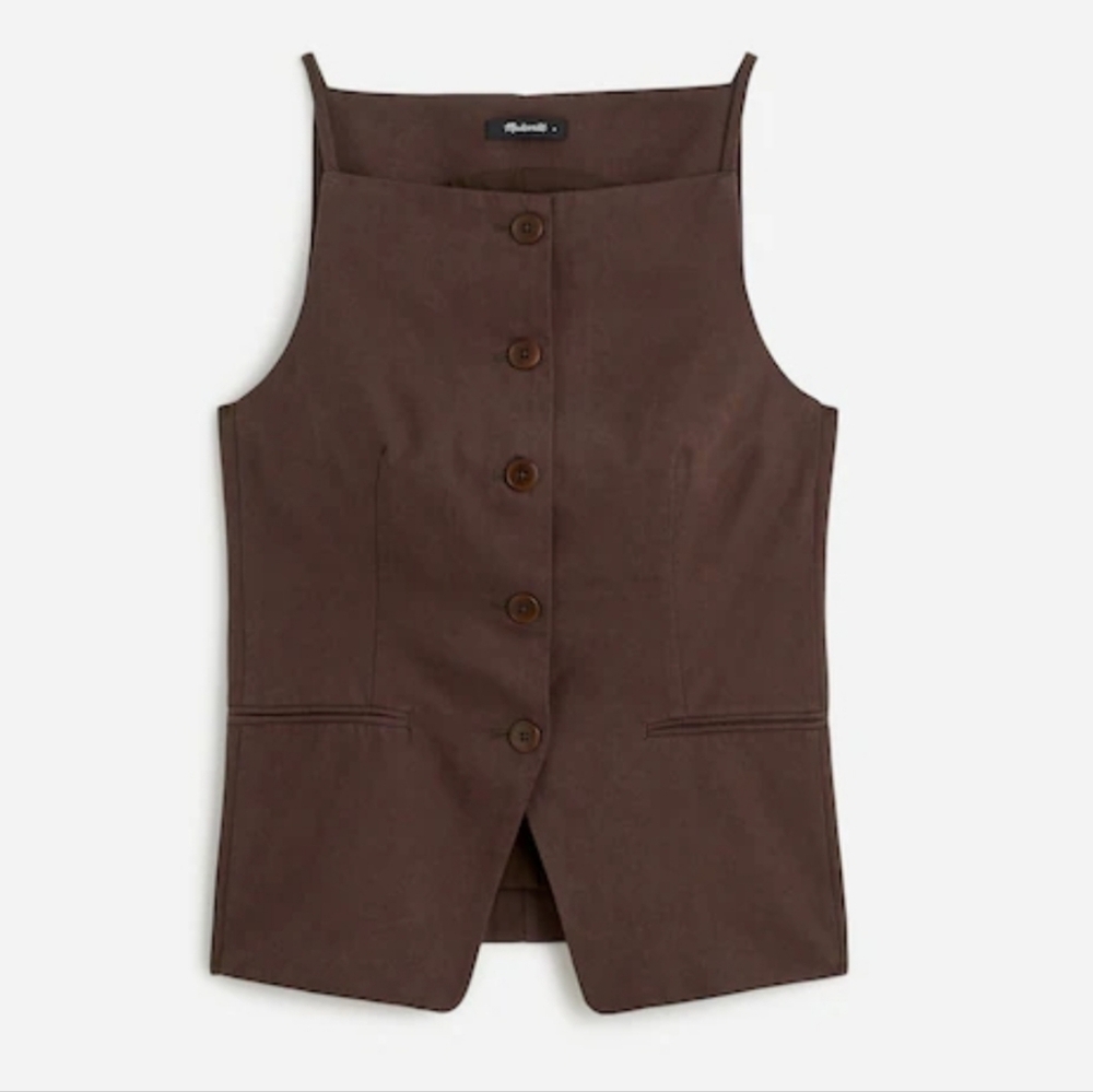 Madewell Brown Button-Front Sleeveless Shirt Vest